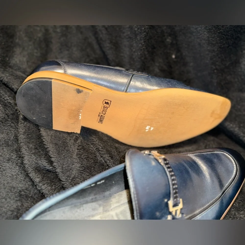 Stacy Adams Blue and Brown Leather Slip-On Loafers with Horsebit Detail